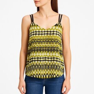 PJK Patterson J. Kincaid Ikat Print Cami Top w/ Leather Straps - Small
